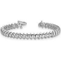 14K White Gold 7-Inch Tennis Bracelet with 55 Prong Set Round Diamonds - 0.93 Carat Total Diamond Weight by Oro Pregiato