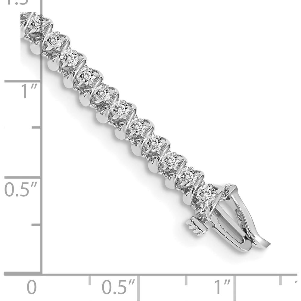 14K White Gold 7-Inch Tennis Bracelet with 55 Prong Set Round Diamonds - 0.93 Carat Total Diamond Weight by Oro Pregiato