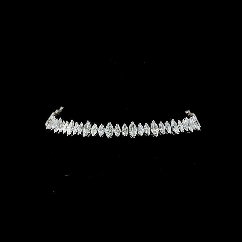 14K White Gold 7-Inch Tennis Bracelet with 66 North-South Marquise Cut Lab Diamonds - 5.60 Carats Total Diamond Weight - Covaloro Fine Jewelry