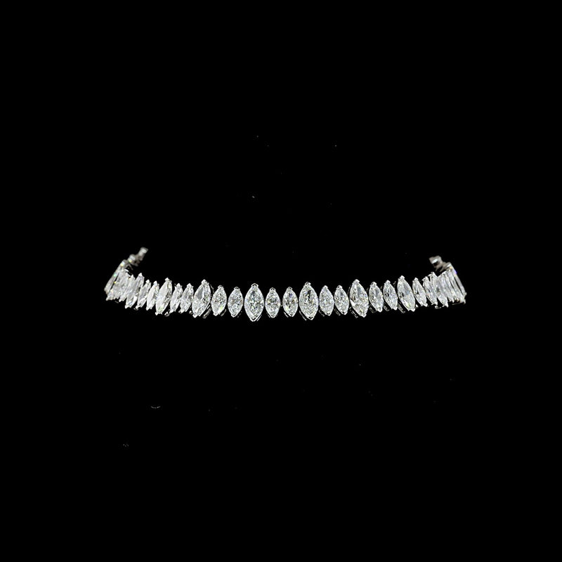 14K White Gold 7-Inch Tennis Bracelet with 66 North-South Marquise Cut Lab Diamonds - 5.60 Carats Total Diamond Weight - Covaloro Fine Jewelry