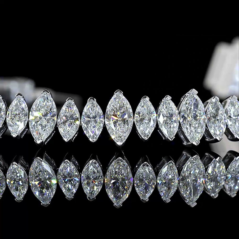 14K White Gold 7-Inch Tennis Bracelet with 66 North-South Marquise Cut Lab Diamonds - 5.60 Carats Total Diamond Weight - Covaloro Fine Jewelry