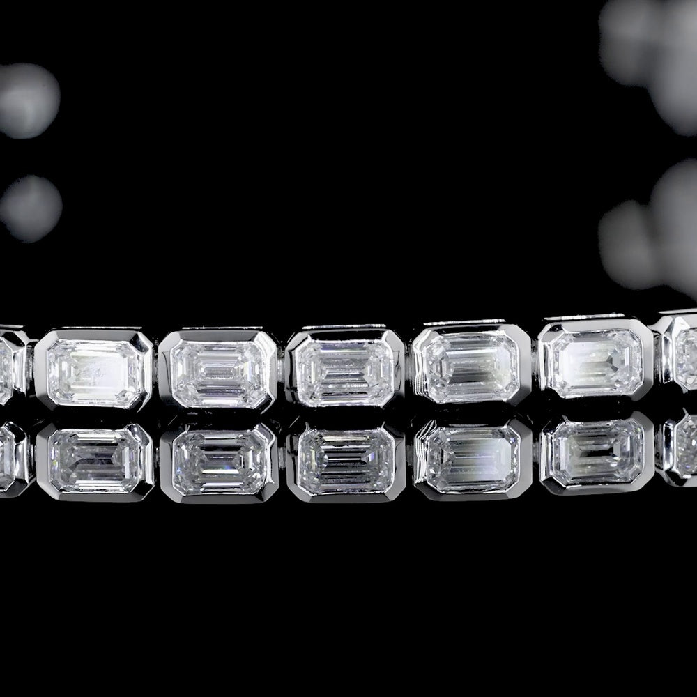 14K White Gold 7-Inch Tennis Bracelet with East-West Bezel Set Emerald Cut Lab Diamonds - 3.05 Carat Total Weight (E-F Color, VS1 Clarity) - Covaloro Fine Jewelry