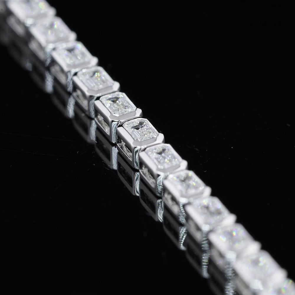 14K White Gold 7-Inch Tennis Bracelet with East-West Bezel Set Emerald Cut Lab Diamonds - 3.05 Carat Total Weight (E-F Color, VS1 Clarity) - Covaloro Fine Jewelry