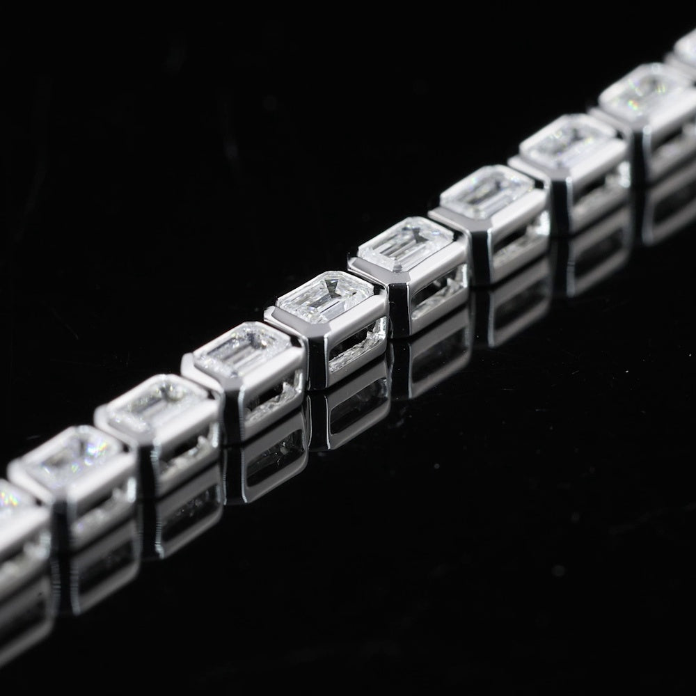 14K White Gold 7-Inch Tennis Bracelet with East-West Bezel Set Emerald Cut Lab Diamonds - 3.05 Carat Total Weight (E-F Color, VS1 Clarity) - Covaloro Fine Jewelry