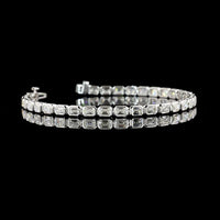 14K White Gold 7-Inch Tennis Bracelet with East-West Bezel Set Emerald Cut Lab Diamonds - 6.33 Carat Total Weight - Covaloro Fine Jewelry