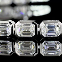 14K White Gold 7-Inch Tennis Bracelet with East-West Bezel Set Emerald Cut Lab Diamonds - 6.33 Carat Total Weight - Covaloro Fine Jewelry