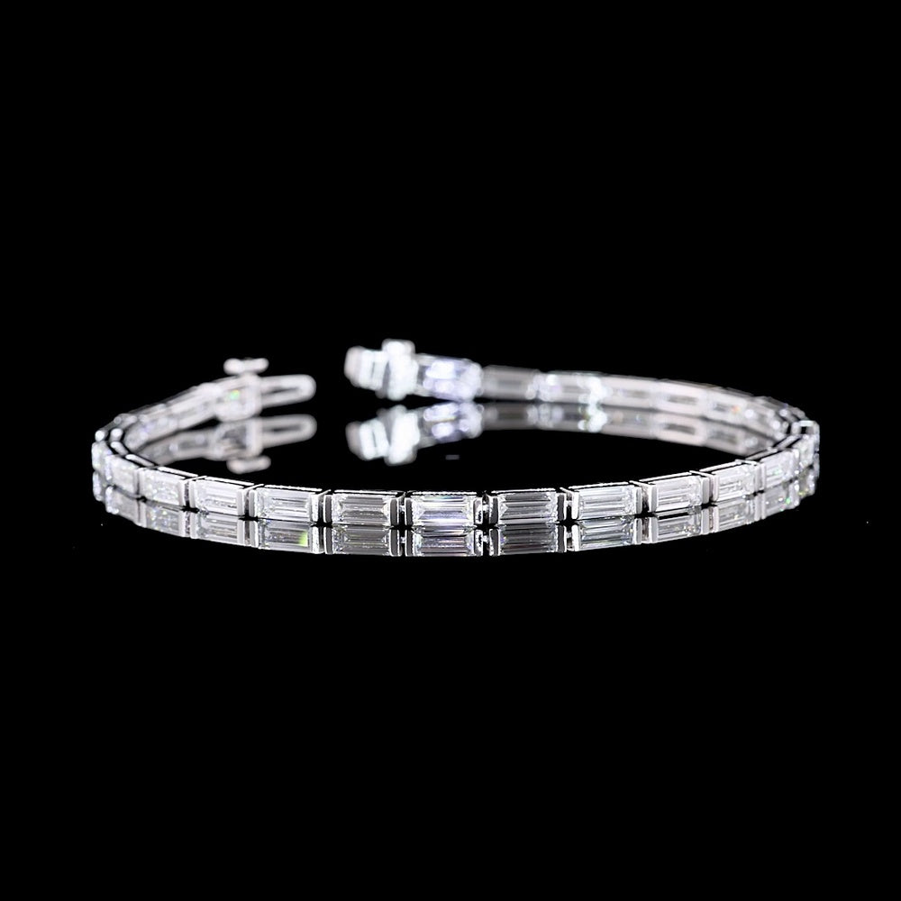 14K White Gold 7-Inch Tennis Bracelet with East-West Half Bezel Set Baguette Lab Diamonds - 6.35 Carats Total Diamond Weight - Covaloro Fine Jewelry