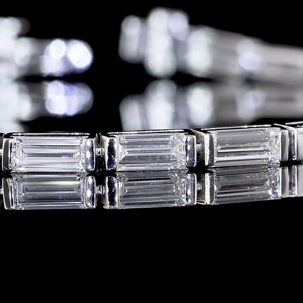 14K White Gold 7-Inch Tennis Bracelet with East-West Half Bezel Set Baguette Lab Diamonds - 6.35 Carats Total Diamond Weight - Covaloro Fine Jewelry