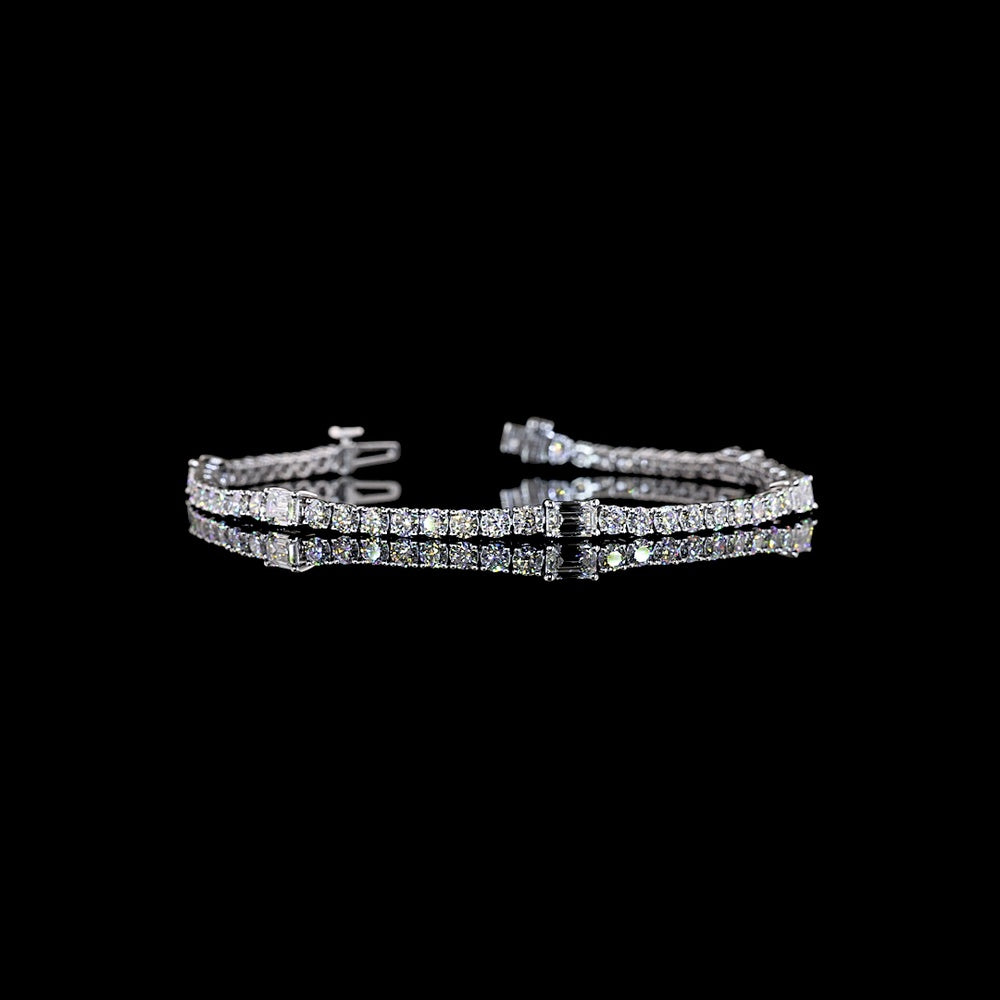 14K White Gold 7-Inch Tennis Bracelet with East-West Set Emerald Cut Lab Diamonds and Brilliant Cut Accents - 5.13 Carat Total Diamond Weight - Covaloro Fine Jewelry
