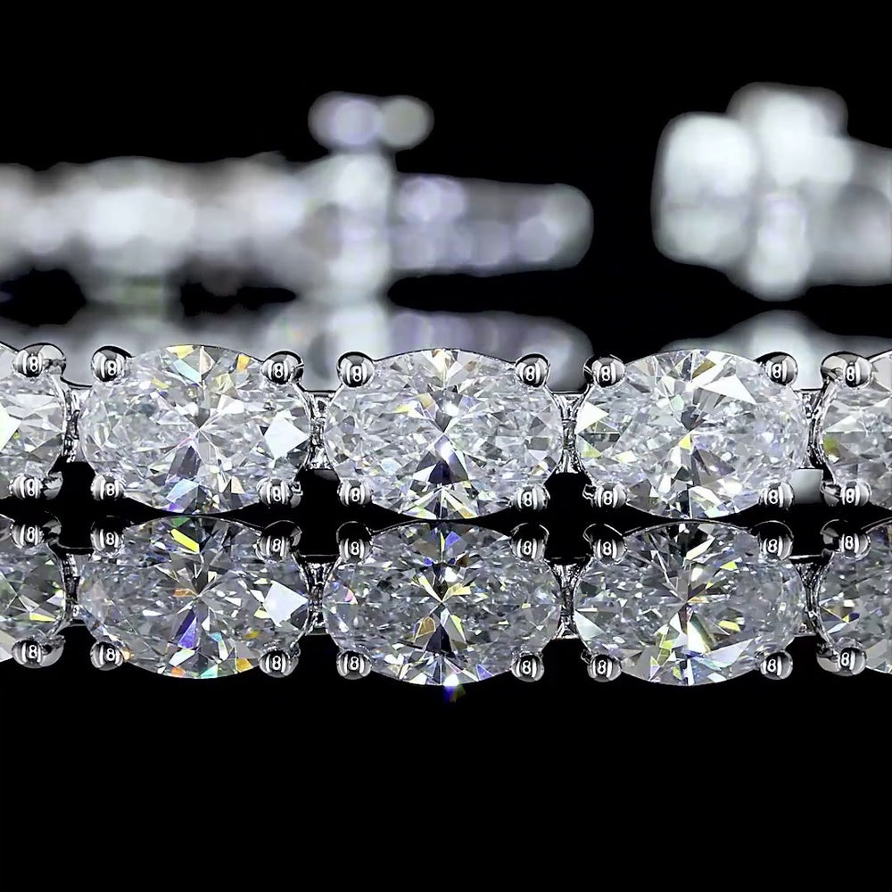 14K White Gold 7-Inch Tennis Bracelet with East-West Set Oval Cut Lab Diamonds - 10.54 Carats Total Diamond Weight - Covaloro Fine Jewelry