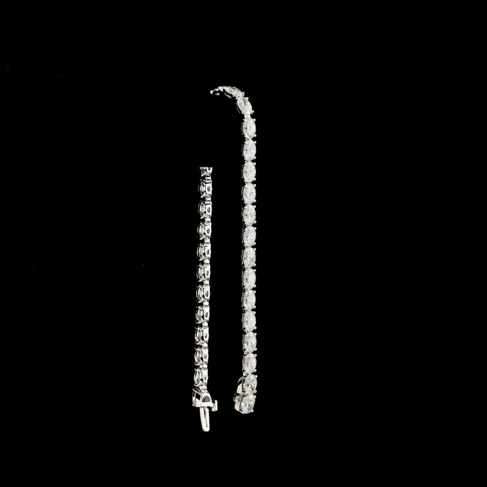 14K White Gold 7-Inch Tennis Bracelet with East-West Set Oval Cut Lab Diamonds - 10.54 Carats Total Diamond Weight - Covaloro Fine Jewelry