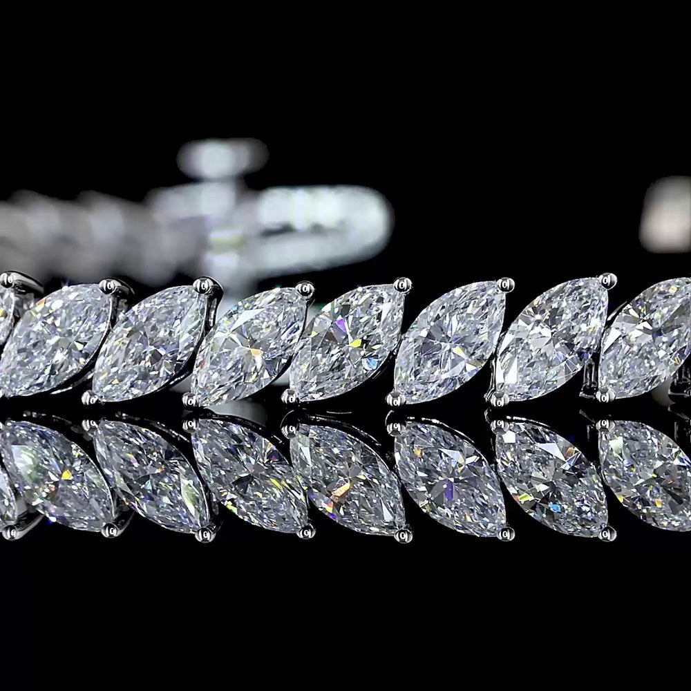14K White Gold 7-Inch Tennis Bracelet with Inclined Prong-Set Marquise Cut Lab Diamonds - 6.65 Carats Total Diamond Weight - Covaloro Fine Jewelry