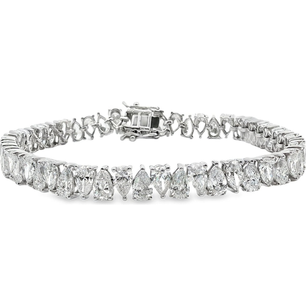 14K White Gold 7 Inch Tennis Bracelet with Mixed Pear Shaped Lab Grown Diamonds - 11.70 Carat Total Diamond Weight by Auriventus