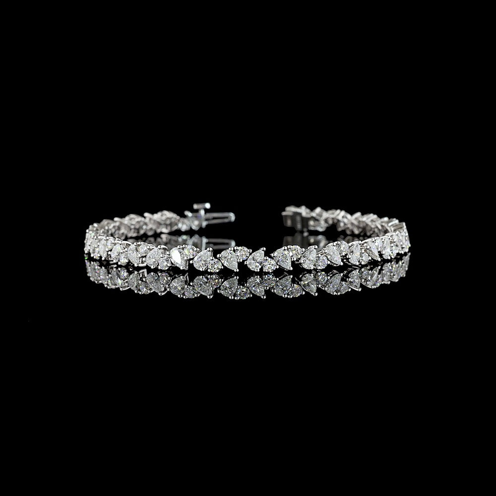 14K White Gold 7-Inch Tennis Bracelet with Pear and Round Lab Diamonds in Prong Setting - 5.99 Carat Total Diamond Weight - Covaloro Fine Jewelry