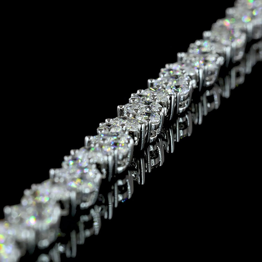 14K White Gold 7-Inch Tennis Bracelet with Pear and Round Lab Diamonds in Prong Setting - 5.99 Carat Total Diamond Weight - Covaloro Fine Jewelry