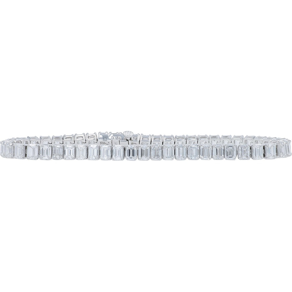 14K White Gold 7-Inch Tennis Bracelet with Prong-Set Emerald Cut Lab Grown Diamonds - 11.50 Carat Total Diamond Weight