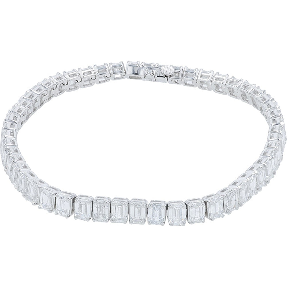 14K White Gold 7-Inch Tennis Bracelet with Prong-Set Emerald Cut Lab Grown Diamonds - 11.50 Carat Total Diamond Weight