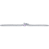 14K White Gold 7-Inch Tennis Bracelet with Prong-Set Lab Grown Diamonds and Square Pink Sapphire - 0.87 Carat Total Diamond Weight & 0.25 Carat Sapphire
