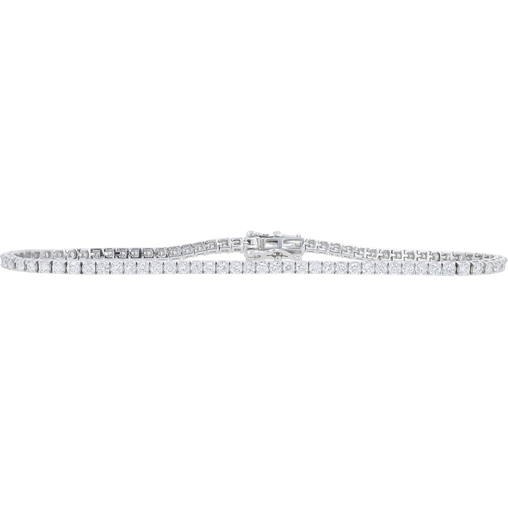 14K White Gold 7 Inch Tennis Bracelet with Prong Set Lab Grown Round Diamonds - 3.00 Carat Total Diamond Weight