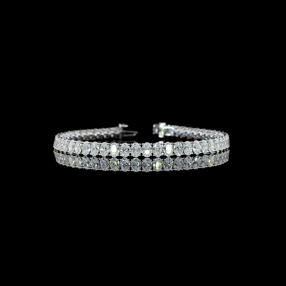 14K White Gold 7-Inch Tennis Bracelet with Prong-Set Oval Cut Lab Diamonds - 11.18 Carat Total Weight, E-F Color VS Clarity - Covaloro Fine Jewelry