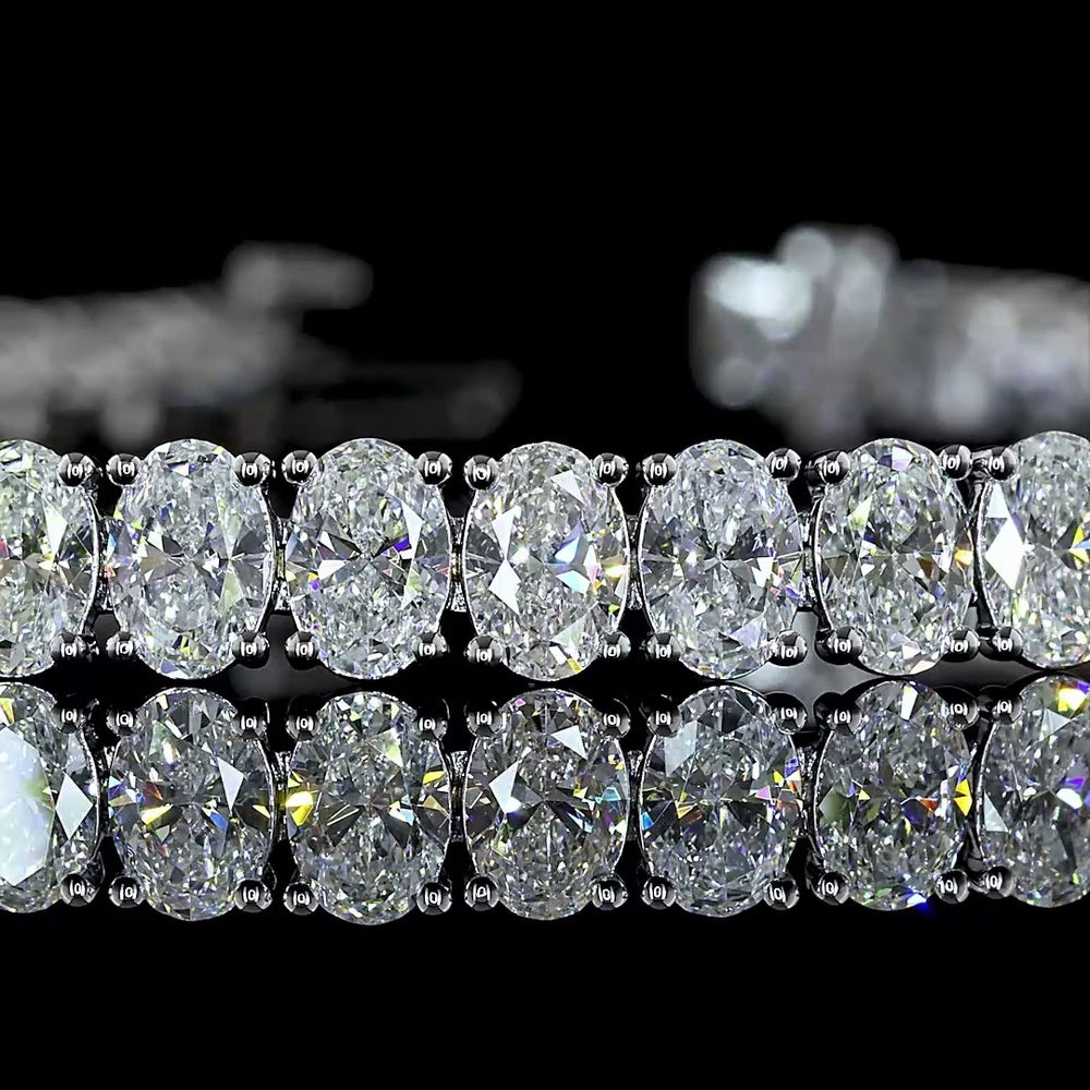 14K White Gold 7-Inch Tennis Bracelet with Prong-Set Oval Cut Lab Diamonds - 11.18 Carat Total Weight, E-F Color VS Clarity - Covaloro Fine Jewelry