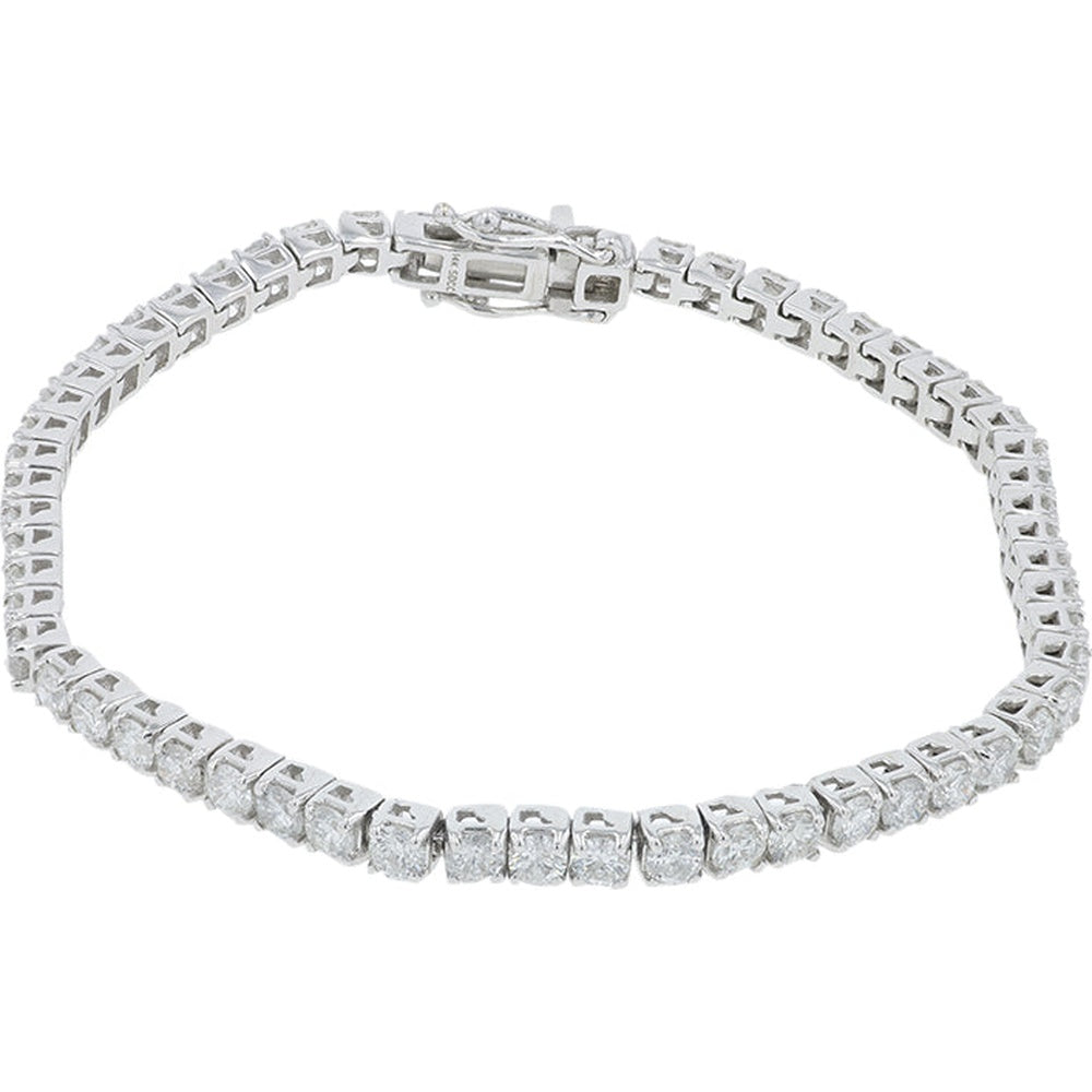 14K White Gold 7-Inch Tennis Bracelet with Prong-Set Round Diamonds - 5.00 Carat Total Diamond Weight