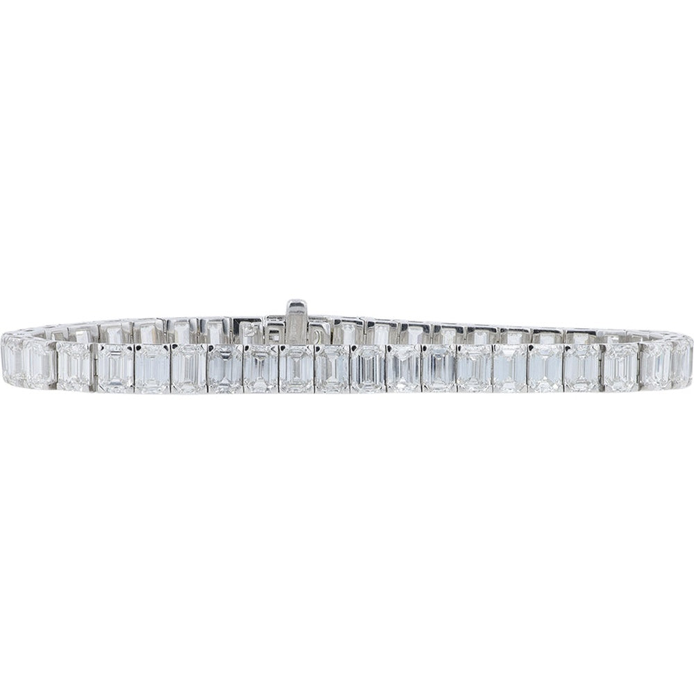 14K White Gold 7-Inch Tennis Bracelet with Step-Cut Emerald Shape Lab Grown Diamonds - 21.75 Carat Total Diamond Weight