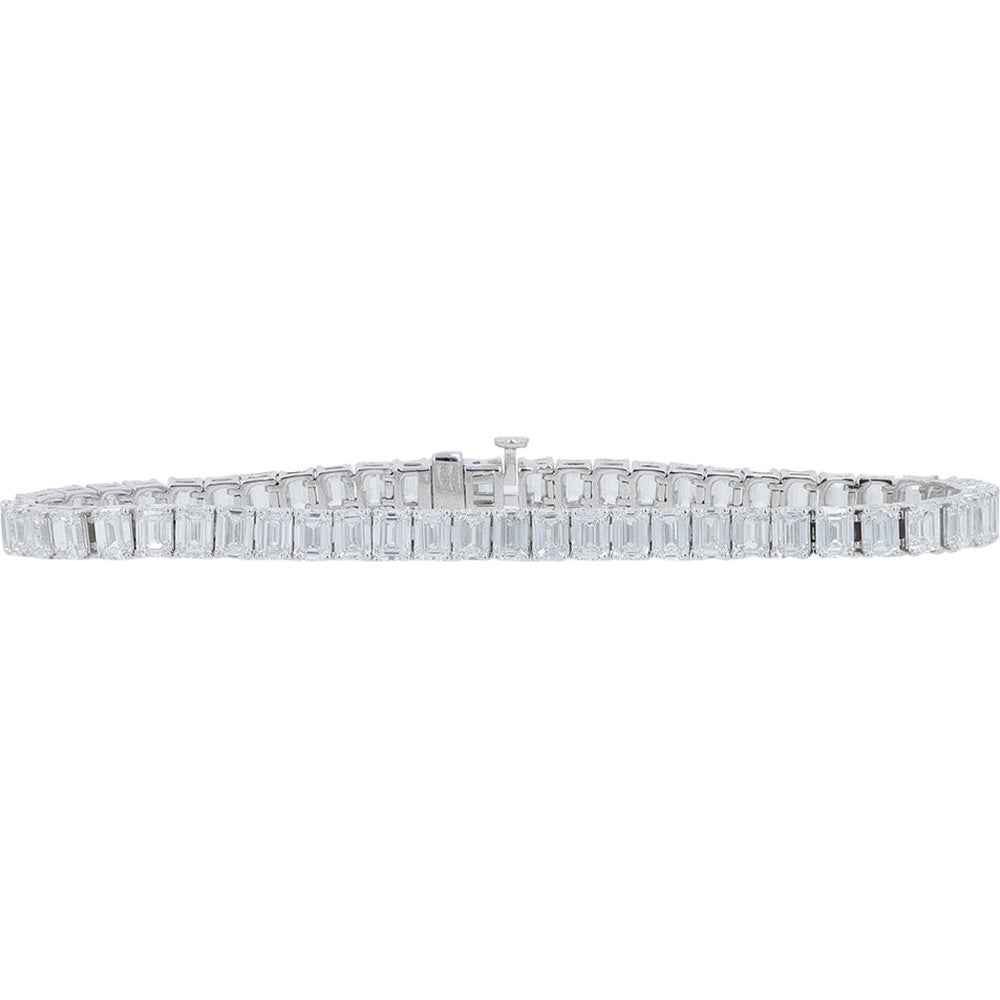 14K White Gold 7-Inch Tennis Bracelet with Step-Cut Rectangular Lab Grown Diamonds - 14.75 Carat Total Diamond Weight