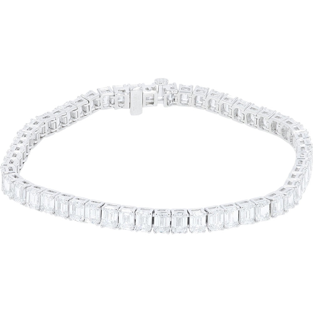 14K White Gold 7-Inch Tennis Bracelet with Step-Cut Rectangular Lab Grown Diamonds - 14.75 Carat Total Diamond Weight