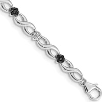 14K White Gold 7" Infinity Flower Bracelet with Black and White Round Diamonds - 1/2 Carats Total Diamond Weight by Monteluci Fine Jewelry