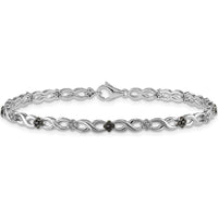 14K White Gold 7" Infinity Flower Bracelet with Black and White Round Diamonds - 1/2 Carats Total Diamond Weight by Monteluci Fine Jewelry
