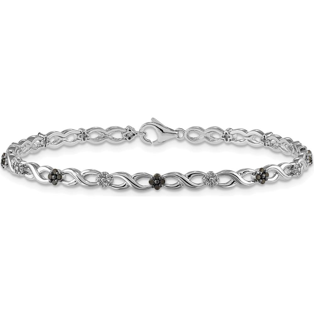 14K White Gold 7" Infinity Flower Bracelet with Black and White Round Diamonds - 1/2 Carats Total Diamond Weight by Monteluci Fine Jewelry