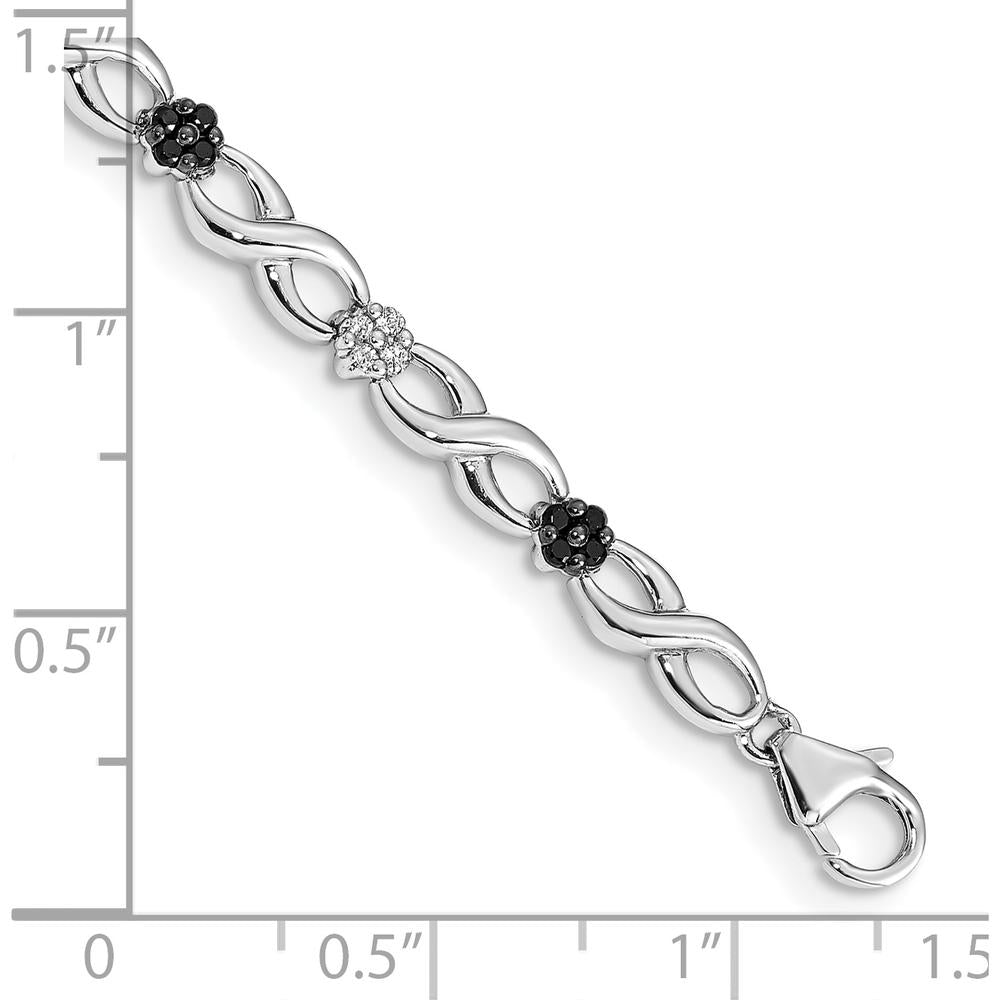14K White Gold 7" Infinity Flower Bracelet with Black and White Round Diamonds - 1/2 Carats Total Diamond Weight by Monteluci Fine Jewelry