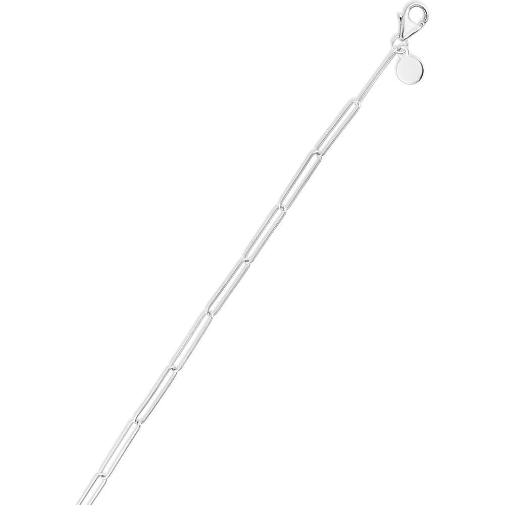 14K White Gold 7" Lungo Paperclip Chain Bracelet with Pear-Shaped Lobster Clasp by Orozza Fine Jewelry