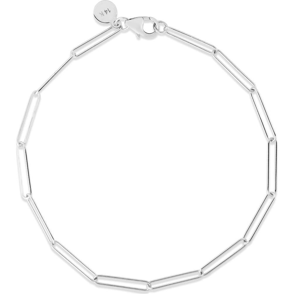 14K White Gold 7" Lungo Paperclip Chain Bracelet with Pear-Shaped Lobster Clasp by Orozza Fine Jewelry