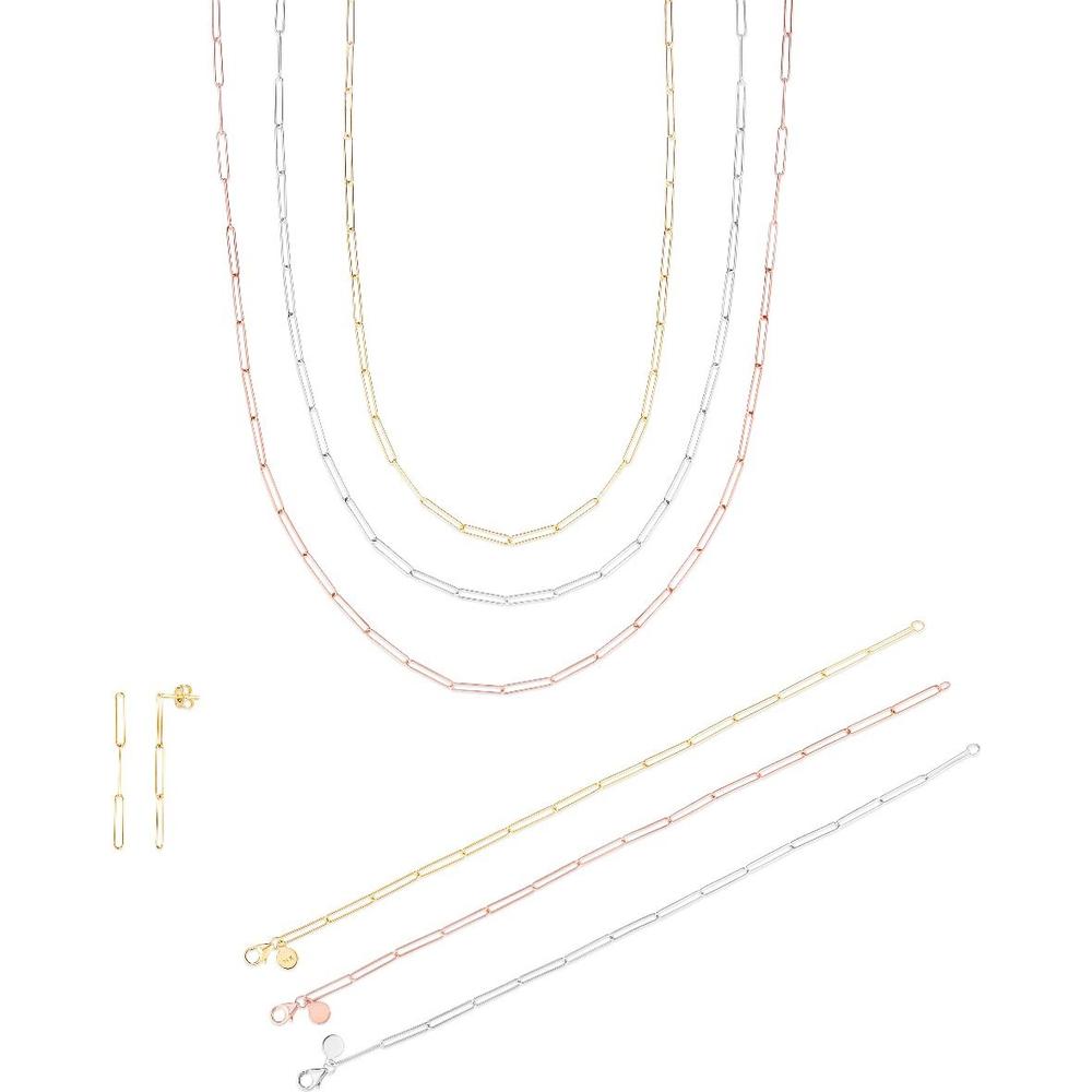 14K White Gold 7" Lungo Paperclip Chain Bracelet with Pear-Shaped Lobster Clasp by Orozza Fine Jewelry