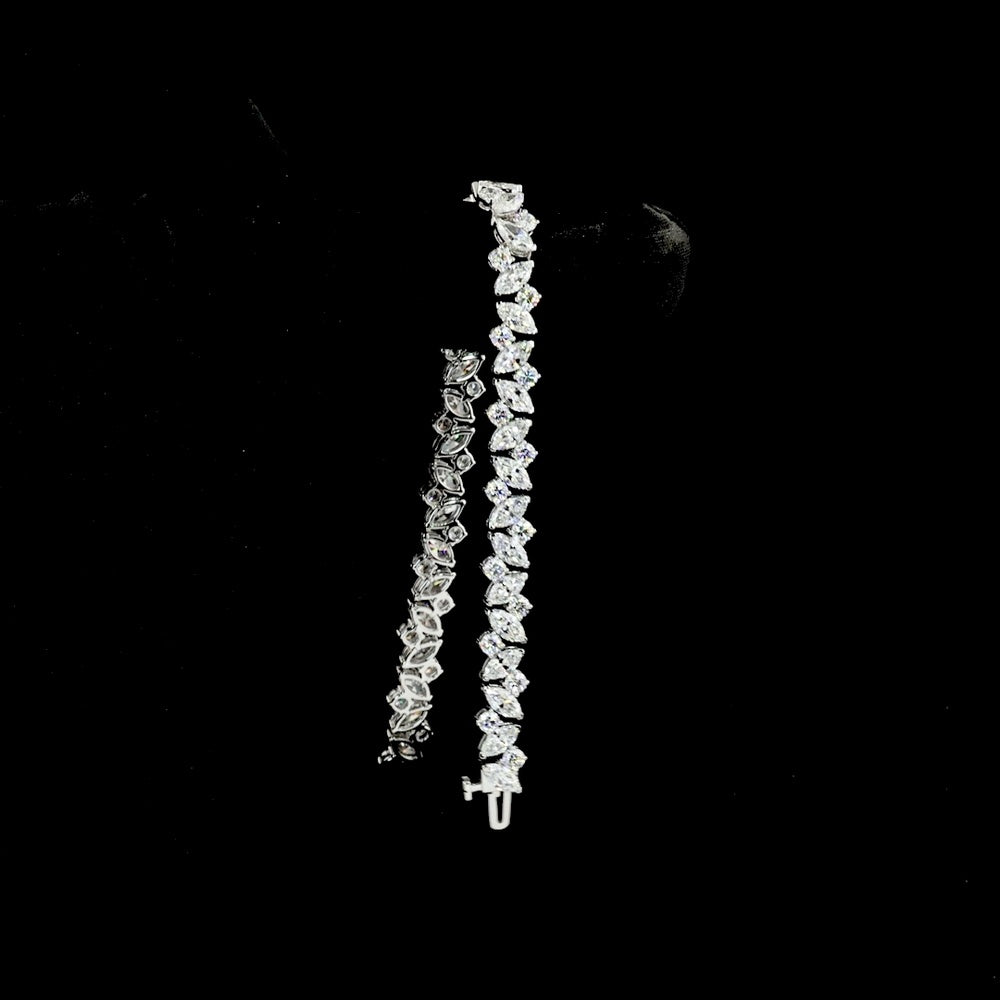 14K White Gold 7" Marquise Cut Lab Diamond Tennis Bracelet - Inclined Prong Setting with Round Brilliant Accents - 10.39 Carat Total Diamond Weight (E-F Color, VS Clarity) - Covaloro Fine Jewelry