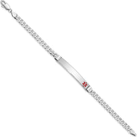 14K White Gold 7" Medical Alert Bracelet with Red Enamel - Curb Link Design by Oro Pregiato