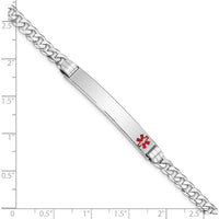 14K White Gold 7" Medical Alert Bracelet with Red Enamel - Curb Link Design by Oro Pregiato