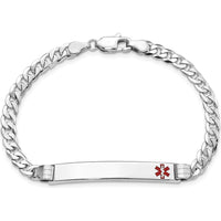 14K White Gold 7" Medical Alert Bracelet with Red Enamel - Curb Link Design by Oro Pregiato