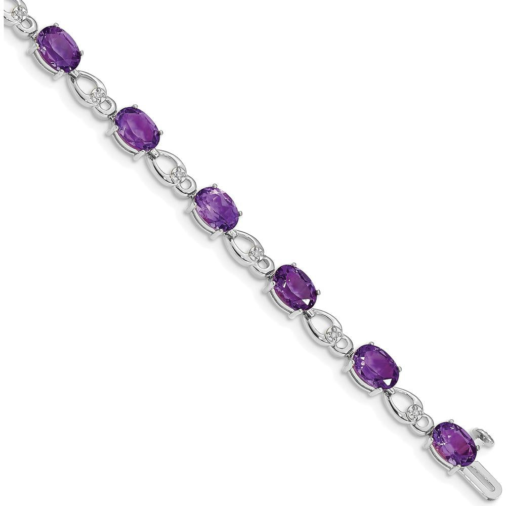 14K White Gold 7" Oval Amethyst and Diamond Fancy Link Bracelet - 0.75 Carats Total Amethyst Weight by Oro Pregiato
