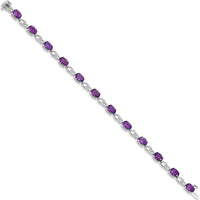 14K White Gold 7" Oval Amethyst and Diamond Fancy Link Bracelet - 0.75 Carats Total Amethyst Weight by Oro Pregiato