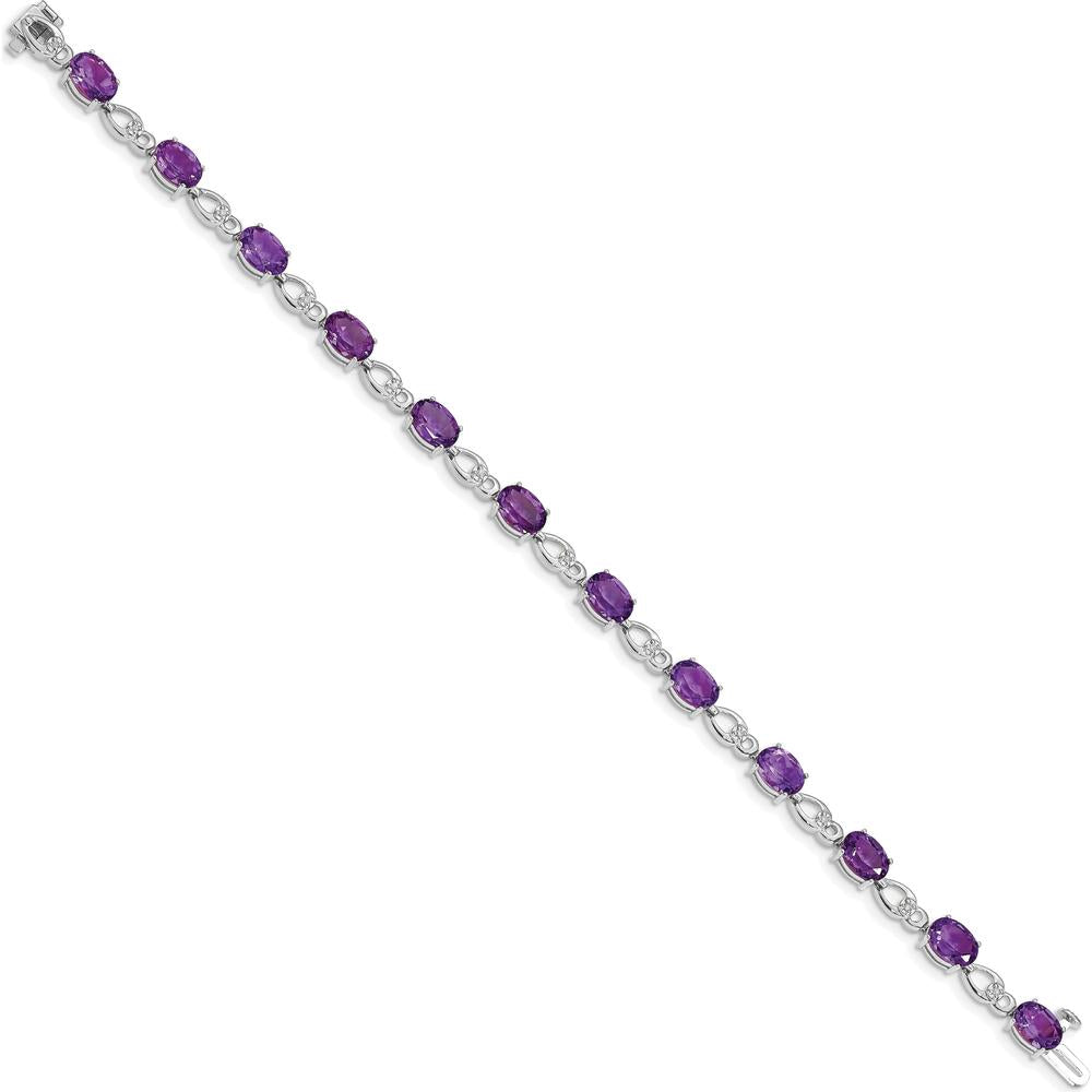 14K White Gold 7" Oval Amethyst and Diamond Fancy Link Bracelet - 0.75 Carats Total Amethyst Weight by Oro Pregiato