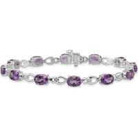 14K White Gold 7" Oval Amethyst and Diamond Fancy Link Bracelet - 0.75 Carats Total Amethyst Weight by Oro Pregiato