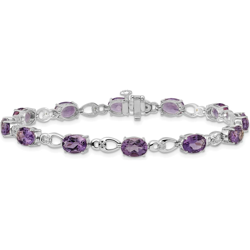 14K White Gold 7" Oval Amethyst and Diamond Fancy Link Bracelet - 0.75 Carats Total Amethyst Weight by Oro Pregiato