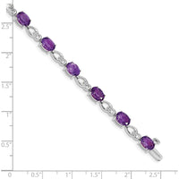 14K White Gold 7" Oval Amethyst and Diamond Fancy Link Bracelet - 0.75 Carats Total Amethyst Weight by Oro Pregiato