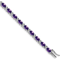 14K White Gold 7" Oval Amethyst and Diamond Tennis Bracelet - 0.45 Carats Amethyst Weight by Monteluci Fine Jewelry