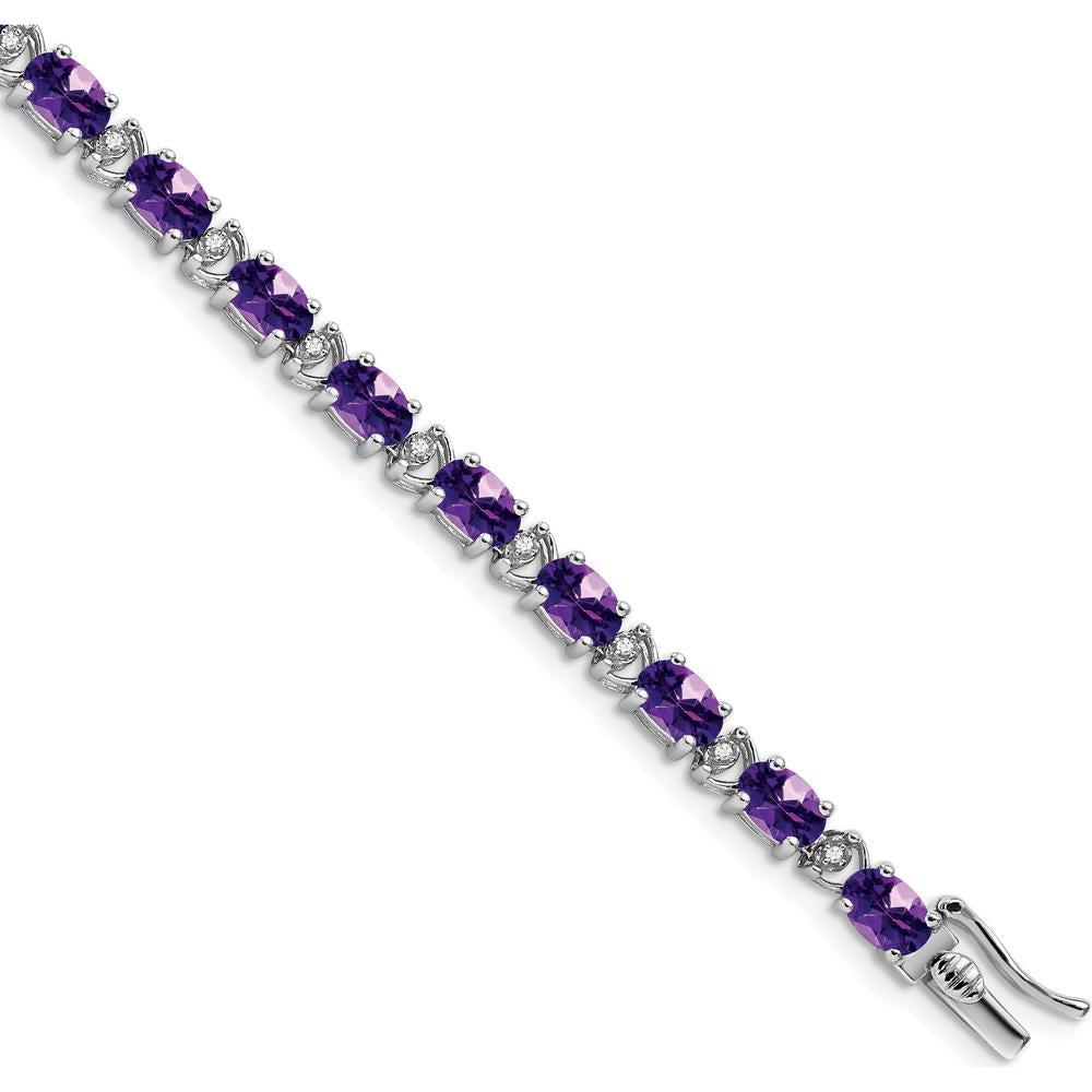 14K White Gold 7" Oval Amethyst and Diamond Tennis Bracelet - 0.45 Carats Amethyst Weight by Monteluci Fine Jewelry