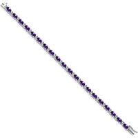 14K White Gold 7" Oval Amethyst and Diamond Tennis Bracelet - 0.45 Carats Amethyst Weight by Monteluci Fine Jewelry