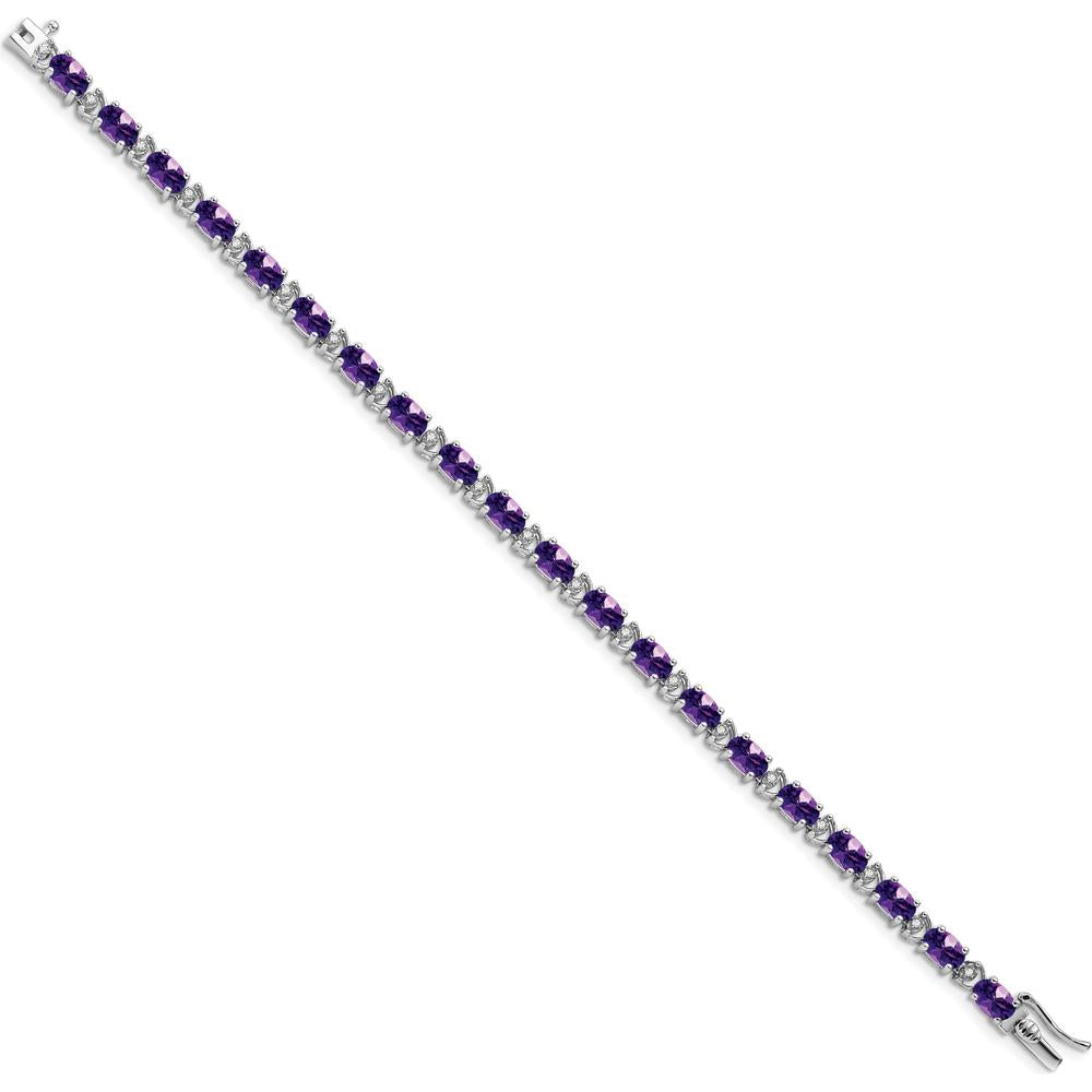 14K White Gold 7" Oval Amethyst and Diamond Tennis Bracelet - 0.45 Carats Amethyst Weight by Monteluci Fine Jewelry